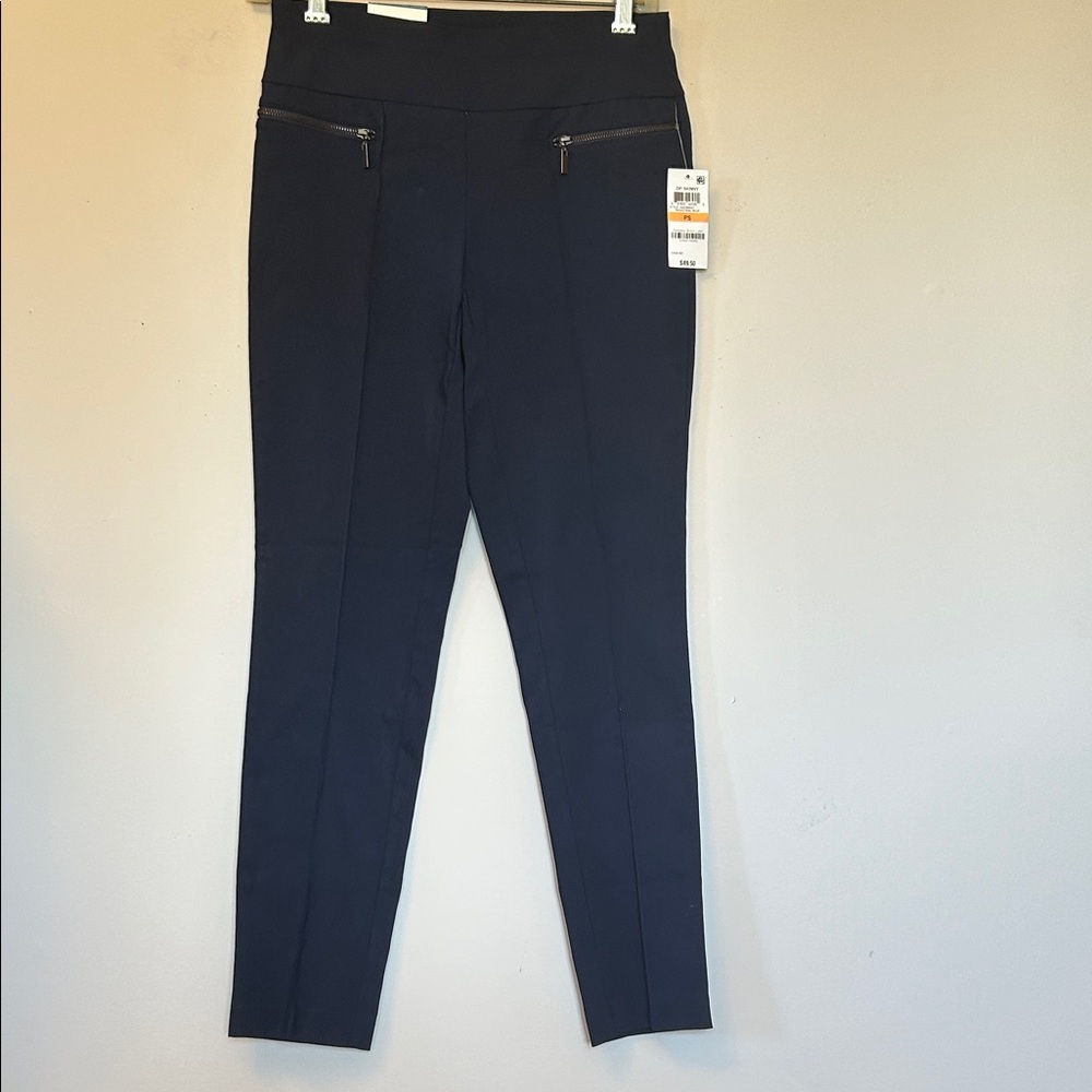 Style & Co  dark blue stretch pant wide waist zip &  seam trim size small. NWT